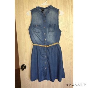 Button up belted denim dress
